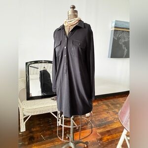 RALPH LAUREN Black Ponte Knit Stretch Tunic Button-Up Shirt-Dress